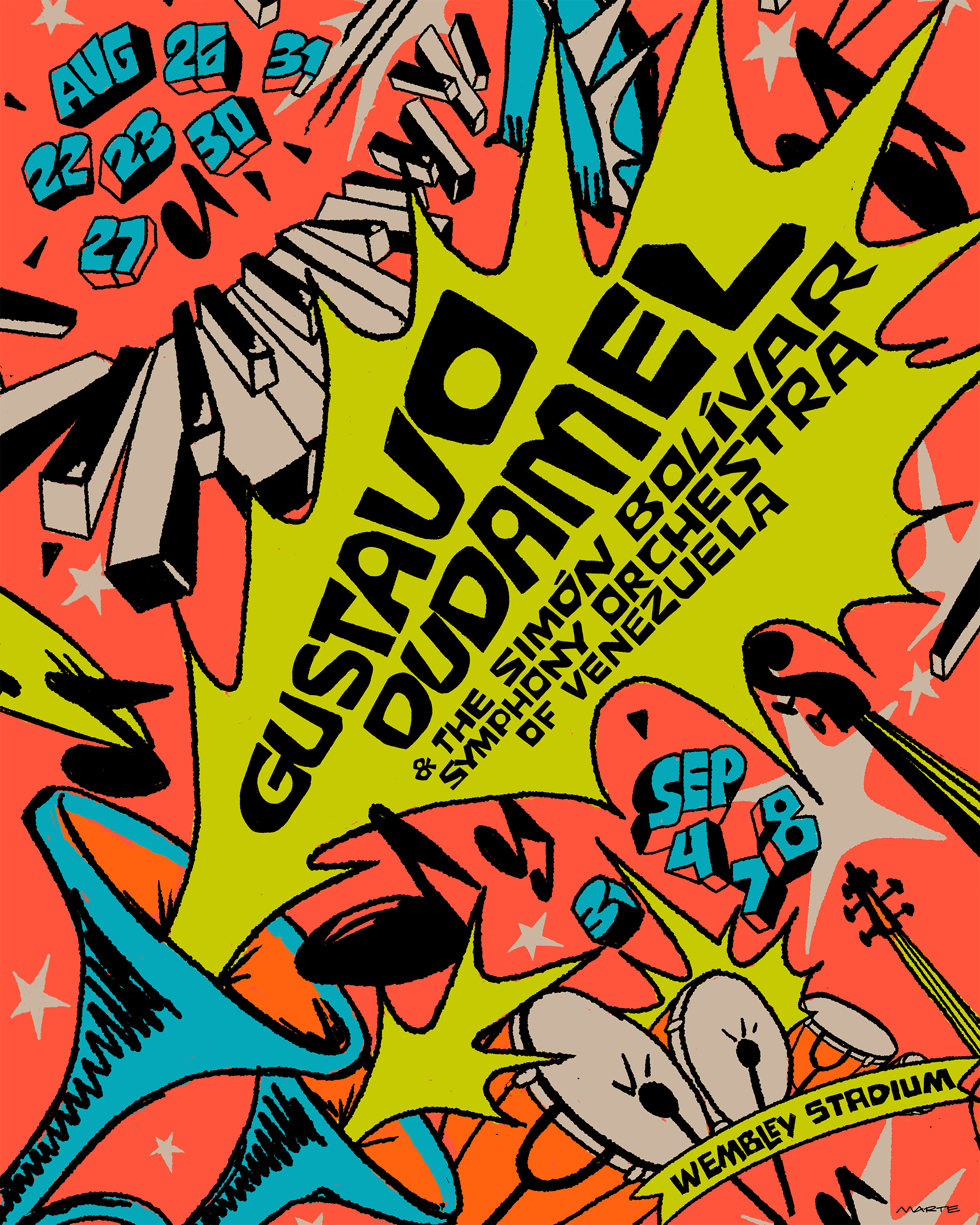 Poster for Gustavo Dudamel 2025 Wembley shows. Designed by Marte
